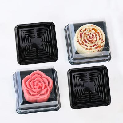 China Recyclable Customize Reusable Black Square Plastic Cake Packaging Box For Mooncake Packaging for sale