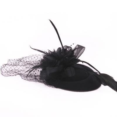 China Stylish Black Checked Women's Church Hat Mesh Ladies Party Hair Clip Hat for sale