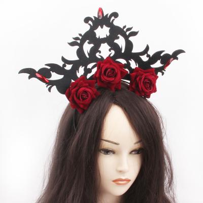 China Wholesale Rose Diadem Crown Womens Headbands Red Polyeater Polyester Artificial Flower Hair Bands for sale