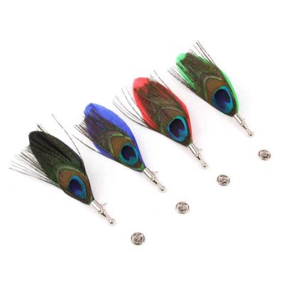 China High Quality Handmade Peacock Feather Pin Gentleman Suit Lapel Pin 4 Colors Feather + Metal Lapel Pin for sale