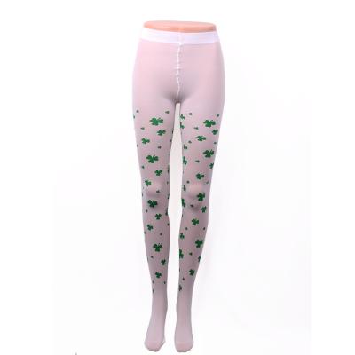 China Antibacterial cheap white pantyhose korea women sexy tights girls pantyhose with clover print for sale