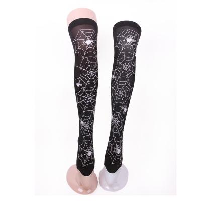 China Sexy Mature Black Spider Web Thigh High Stockings Halloween Stockings for sale