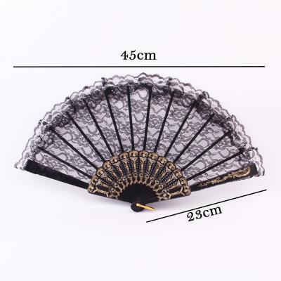 China New Design Good Quality Plastic Lace Fabric Hand Fans Chinese Personalized Photographic Fans Dance Costume Feature Souvenir Gifts Props for sale