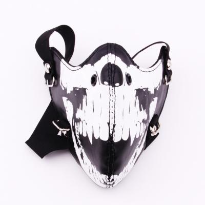 China Festival Stuff Ghost Skull Protective Mask PU Halloween Carnival Mask Motorcycle Skull Decorative Leather Hat for sale