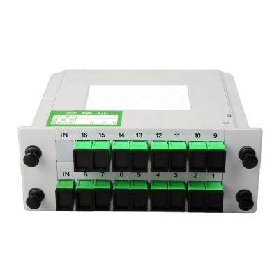 China FTTH FTTB FTTX Network FTTH 1*16 PLC Insertion Type Fiber Optic Splitter With SC/APC Connector for sale