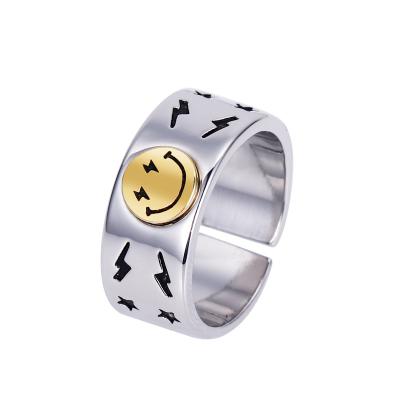 China Fashion Vintage Simple Classic Personality Ring Smile Personality Open Wide Adjustable Thick Ring for sale