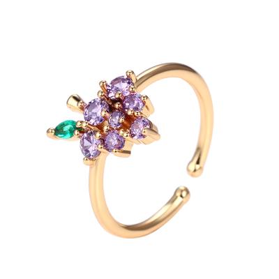 China Cute Fruit Series Gold Grape Ring Copper Simple Temperament Party Stackable Cute Rings Women\'s Simple for sale