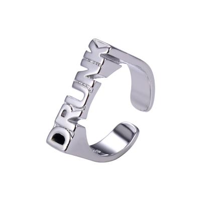 China Fashion personality punk English letter shiny cold niche ring ring attract attention opening bracelet ring for sale