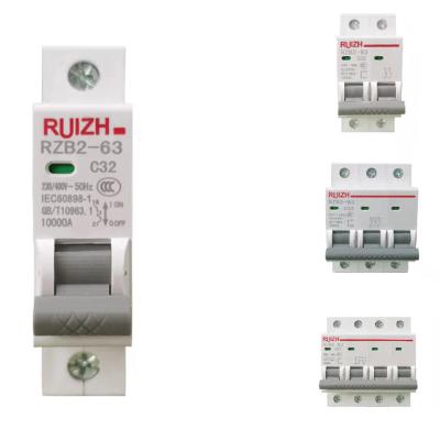 China Air Plant RZB2-63 Series Mini MCB Miniature Circuit Breaker 10KA Direct Type C/Type D 1P 2P 3P 4P 63A for sale