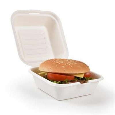 China Natural Custom Biodegradable Take Away Fries Lunch Fast Food Container 6x6 Inch Bagasse Burger Packaging White Sugar Cane Hamburger Box for sale