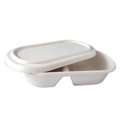 China Biodegradable Bento Container White 800ml 2 Compartment Microwavable Disposable Lunch Take Out Food Boxes With Lid for sale