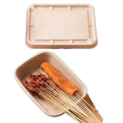 China 8*6 Inch Biodegradable Disposable Disposable Sugar Cane Food Container Sugarcane Bagass Pulp Takeway Lunch Fast Food Box With Lid for sale