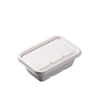 China Biodegradable Microwavable Biodegradable Fast Food Tray Sugarcane Container Packaging 750Ml REC Paper Pulp Food Bagasse Box With Clear Lid for sale