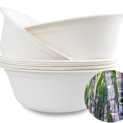 China Round500ml Natural Compostable Disposable Biodegradable Sugar Cane Bagasse Ramen Salad White Soup Bowl Food Serving Fruit Sugar Cane Bowl for sale