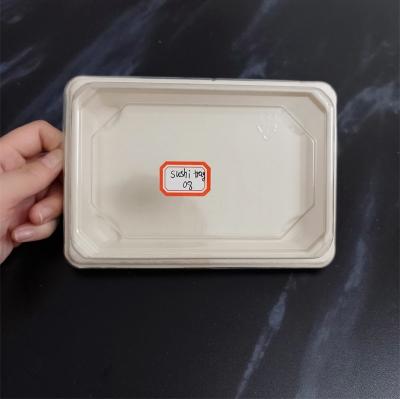 China Wholesale Disposable Biodegradable Bagasse Rectangular Sushi Servers Tray With Clear Lid Take Size Sugar Cane For Picnic for sale