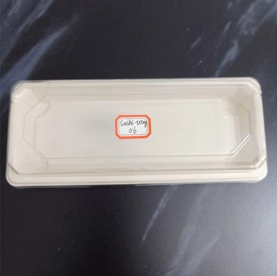 China Disposable Eco-Friendly Disposable Biodegradable Compostable Lunch Tray With Lid Sugar Cane Bagasse Paper Pulp Food Meat Sushi Food for sale