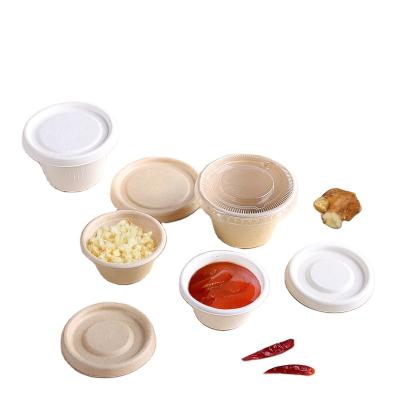 China 100% Material Sugar Cane 2oz Bagasse Eco-Friendly White Compostable Biodegradable Sauce Cup Small Disposable Cup With Lid for sale