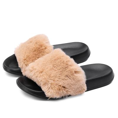 China Fashion trend women's slippers fluffy fur slipperCozy sandals slides comfortable anti-skid indoor outdoor slip softly flat on for sale