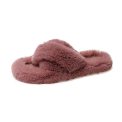 China Fashion Trend Ladies Plush Slippers Fur Slipper Fursl Plush Slippery Sandals Girls Cross Strap Open Toe Slipper Indoor Outdoor for sale