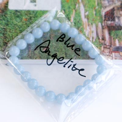 China Wholesale Natural Blue Couples CLASSIC Jade Handmade Bracelets Pair Jewelry of Angelite Lucky Round Bead Bracelet Men for sale