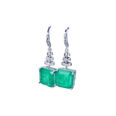 China New Trendy Emerald Jewelry S925 Sterling Silver Long Drop Earrings Vintage Women Engagement Party Gift Luxury Jewelry for sale