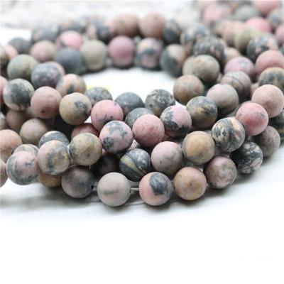 China Hot Sales Stripe Stone Black Rhodochrosite Loose Beads, Matte Round Healing Crystal Energy Stone, Natural Gemstone For Jewelry Making for sale