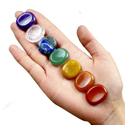 China Natural Fire Crystal Gem Agate Oval Egg Shaped Pocket Stone Healing Yoga Meditation Energy 7 Chakra Color Set or Set for sale