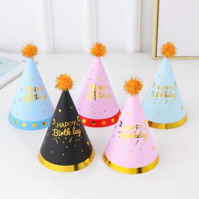 China White Cardboard Birthday Party Hat Party Atmosphere Resolutely However Party Supplies 16cm Hot Stamping Birthday Hat for sale