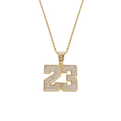 China Popular Diamond Gold Cuban Tennis Hiphop Hiphop Pendant Full Diamond Basketball 23 Chain Necklace Factory Direct Sales Statement for sale