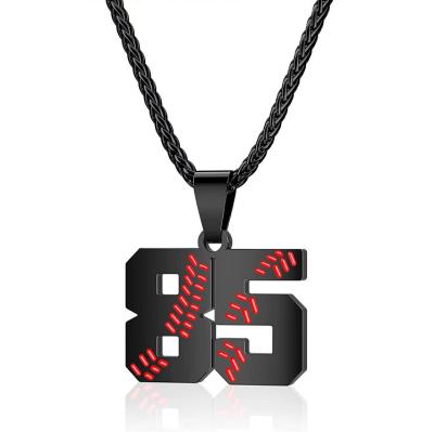 China Hiphop Customize Three Colors Mens Baseball Number Stainless Steel Sports Number 0-99 Titanium Steel Pendant for sale