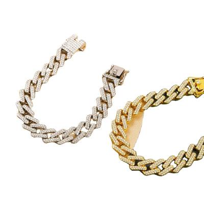 China Hyperbole Diamond-Embedded Cuban Link Chain Men Fashion Jewelry Stainless Steel Crystal Hip Hop Bracelet for sale