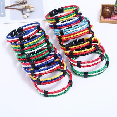 China National Flag PU Cowhide Wristband World Cup Hyperbola Woven National Bangle Fan Edition Commemorative Wristband for sale