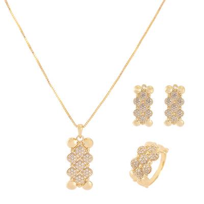 China Luxury Ring Woman Personality Niche Diamond Hyperbole Necklace Earrings 18k Gold Plated Stainless Steel Jewelry Set for sale