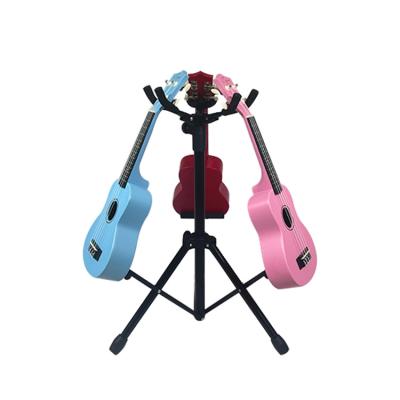 China HOT SALE Guitar /ukulele /violin Black /yellow Violin Stand Ukulele Stand With Three Hooks OEM Metal Guitar Stand Foldable for sale