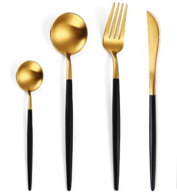 China Viable Elegant Viable Gold Flatware Set, Matte Gold /Black PVD Handle Stainless Steel Flatware Set, 18/10 Gold Wedding Stainless Steel Flatware Set for sale