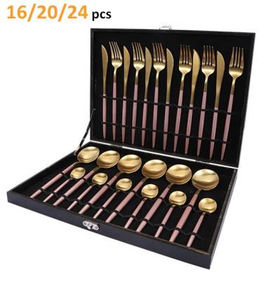 China Viable Sustainable Knife Spoon Fork Set Gold Cutlery 24PCS Stainless Steel Flatware Sets Cutery Set for sale