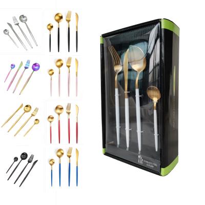 China Wholesale 24pcs Rose Gold Rainbow Stainless Steel Cutlery Set Hot Selling Luxury Viable For Wedding Party Restaurant Special Gift for sale