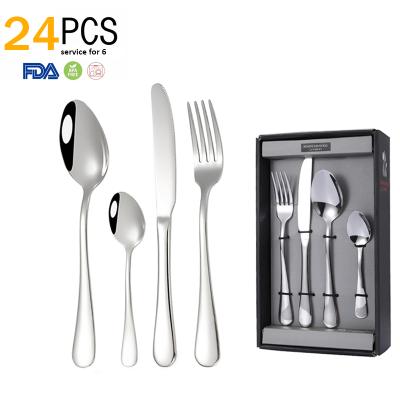 China 24pcs Knife & Spoon & Fork Gift Box Stainless Steel Flatware Set Silvery Design Hot Sale Window Flatware Set for sale