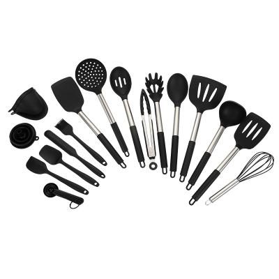 China 18 Pieces Sustainable High Quality Silicone Kitchen Utensils Sets Nonstick Cookware Cooking Tools With Stainless Steel Handle for sale