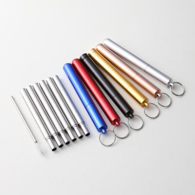 China Custom Metal Straw Set With Stainless Steel Folding Reusable Juice Drinking Straw Flexible Telescopic Sustainable Case for sale