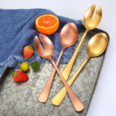 China Sustainable Golden Spoon Fork Set Salad Fork Serving Table Kitchen Serving Set For Hotel Restaurant Home Party for sale