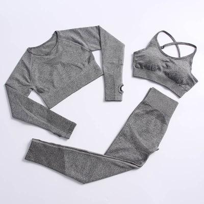 China Breathable Solid Hip Lift Anti-sagging Sweat-wicking Elastic Sports And Leisure Three Pieces Yoga Suits for sale