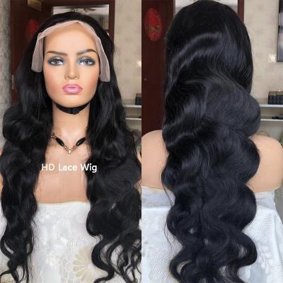 China Body Wave 10A 13x4 HD Transparent Lace Front Human Hair Wigs With Baby Hair 180% Density Brazilian Deep Wave Hair Wigs For Women for sale