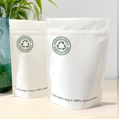 China New Recyclable Custom Biodegradable Packaging Paper Bag Zipper Food Kraft Paper Pouch With Window for sale