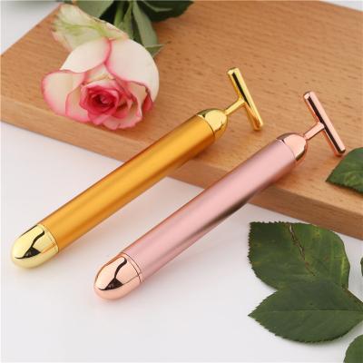 China Amazon Hot Beauty Home Use 24k Gold Blood Vessel Removal Vibrating Skin Care Lifting Tools Massage Face Roller Facial Massager for sale