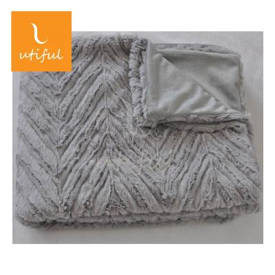 China New Fishbone HEATHER Solid Brushed Polyester Faux Fur Fleece Blanket With Micro Mink For Sofa for sale