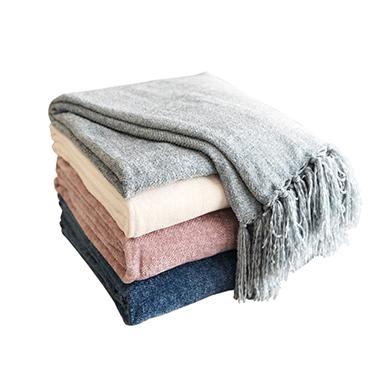 China Promotion HOT Chenille Basic Soft Polyester Woven Throw Blanket With Tassels for sale