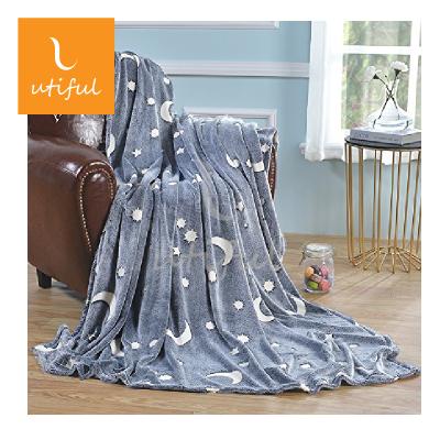 China WARM Glow in Dark Throw Blanket 50 x 60 Inches, Star Profile Flannel Fleece Blanket for sale