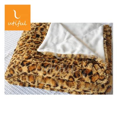 China Super Soft WARM Leopard Animal Printed 100% Polyester Rabbit Faux Fur Fleece Blanket For Sofa for sale