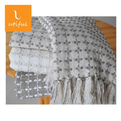 China WARM Spring Summer Cross Pattern Acrylic Woven Throw Blanket For Sofa for sale